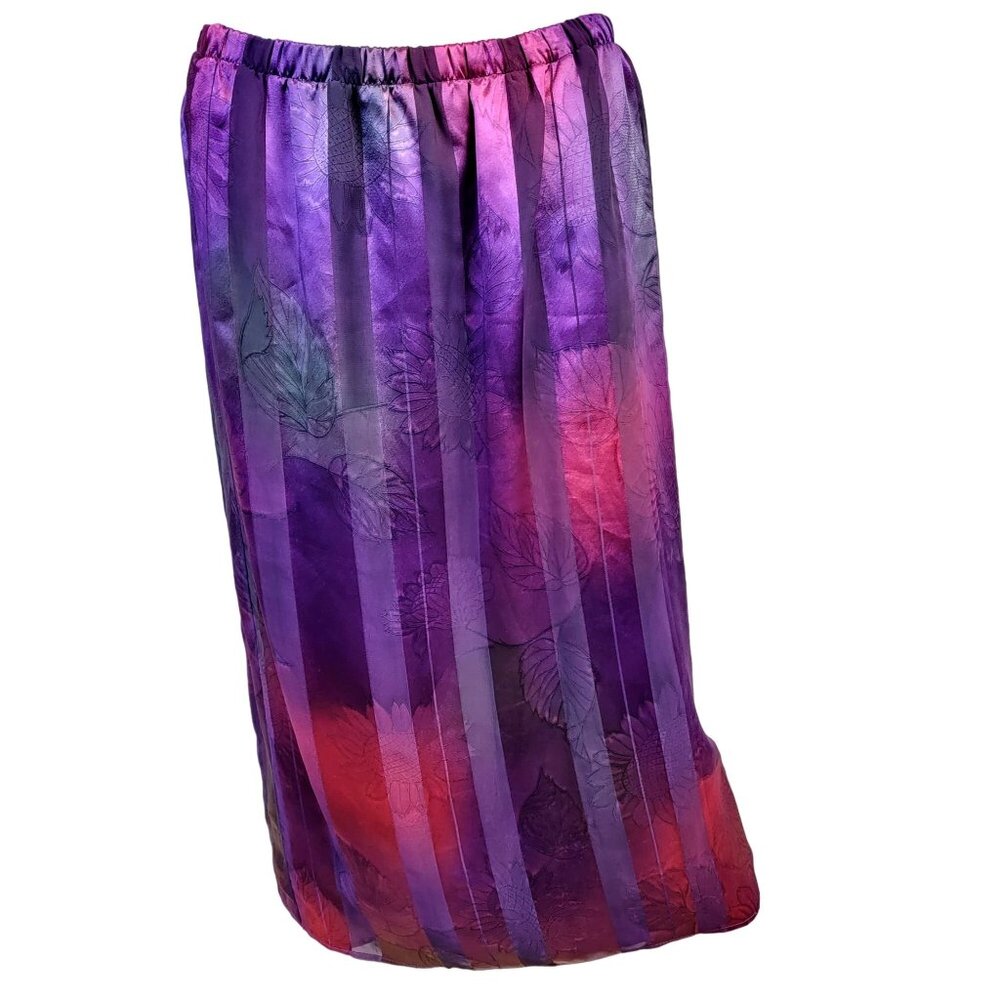 Vintage 80s Set Women 12 Colorful Floral Stripe Midi Skirt Blouse Top Shirt Pink - Picture 16 of 16